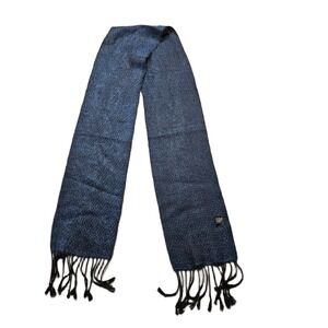 Andes Gifts Winter Scarf Navy Blue Black Alpaca Wool Marled Knit Tassel Fringe
